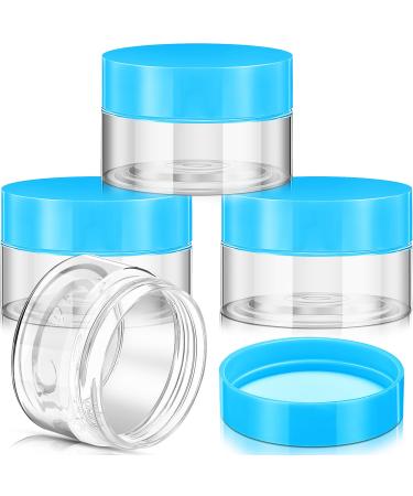 Patelai 4 Pieces Round Clear Wide-mouth Leak Proof Plastic Container Jars with Lids for Travel Storage Makeup Beauty Products Face Creams Oils Salves Ointments DIY Making or Others (Blue 1 Ounce)