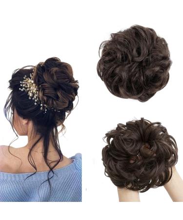 prinfantasy Hair Extensions Hair Bun Curly Messy Bun Hair Extensions Thick Hair Pieces For Women Hair Updo Donut Chignons Dark Brown Hair Pieces Scrunchie for Women GBFQ023 GBFQ023 One Size