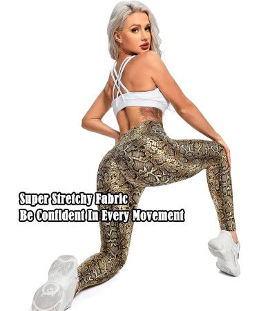 YOFIT Women High Waist Butt Lift Leggings - Brown Snake Medium | Gym Workout Yoga Pants with Tummy Control and Booty Scrunch Detail - Buy Online on SooperMarket.com