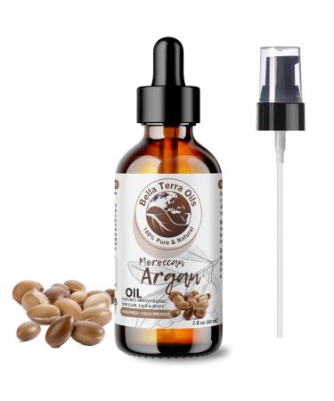 Bella Terra Oils - Argan Oil 2oz - Nature's Hair Oil for Frizzy Hair Packed with Vitamin E & Omega Fats Best Serum for Radiant Skin 2 Fl Oz (Pack of 1)