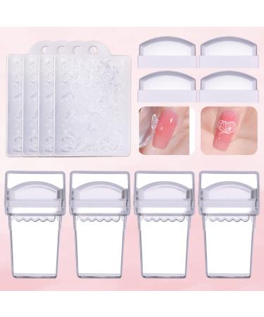 Makartt 12pcs Nail Stamper Kit inclod 4pcs Nail Art Stamper 4pcs Silicone Nail Stamper Head and 4pcs Nail Scrapers 12pcs Clear French Nail Stamper for DIY Nail Polish Decor Nail Tools