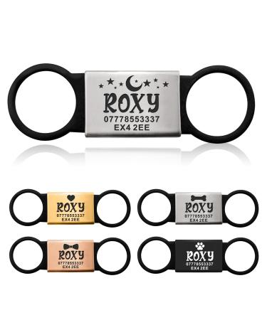 Dog Tags for Pets Engraved UK Personalised ID Tag for Dogs Kitty Cat Puppy Slide On Collar Dog Tags 4 Colours Different Fonts Name ID Tag (Black and Silver L) Black and Silver L