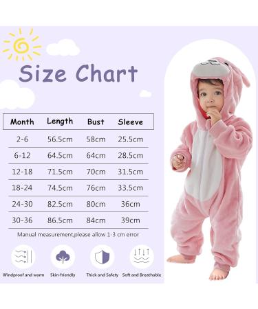 COOKY.D Baby Hooded Rompers | Winter Flannel Jumpsuit Pajamas | 6-12 Months | Pink - Buy Online on SooperMarket.com