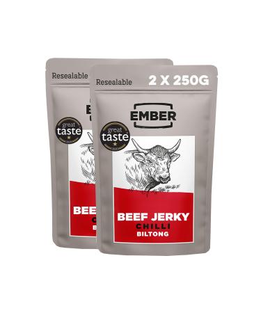 Ember Snacks - Biltong snack (2x250g chilli) made from British and Irish beef - high protein content - chilli 1 piece (pack of 2)