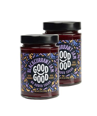 GOOD GOOD Sweet Blackcurrant Jam - Keto Friendly - Low Carb & Calorie Without Added Sugars - Vegan - Gluten Free - Preserves - 330g x2