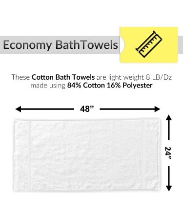 12 White Economy Bath Towels Bulk - 24x48 Inch, Cotton Blend for Softness - Commercial Grade, Easy Care - Buy Online on SooperMarket.com