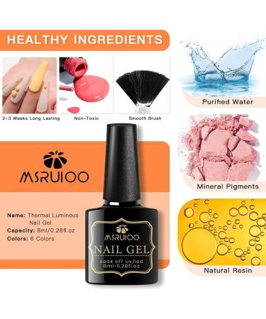 MSRUIOO Colour Changing Gel Nail Polish Set Glow in the Dark Gel Nail Polish Kit Temperature Mood Change Nail Gel Polish Soak Off LED Gel Nail Kit 6 Pieces 8 ml - Buy Online on SooperMarket.com
