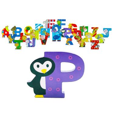 Wooden Letters by Orange Tree Toys Letter P for Penguin - Alphabet Animal Letters for Personalised Baby Name Toy Box Door Wall Decorations - Animals Nursery Decor Boys Girls Bedroom Accessories