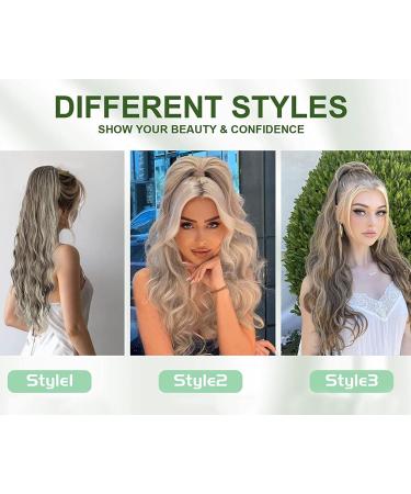 YEESHEDO Long Wavy Drawstring Ponytail Extension 26 Ash Blonde with Platinum Highlights - Buy Online on SooperMarket.com