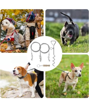 Dog Stake and Tie Out Cable Heavy Duty Stainless Steel Spiral Ground Spike Stake 2 PCS Outdoor Dog Camping Tie Out Lead Leash with & Whistle for Dog Playing Camping and Backyard in Ground - Buy Online on SooperMarket.com