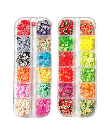 Aysekone 2 Boxes Fruit and Flower Shaped Nail Art Slices 3D Clay Slices,Mini Slices for DIY Crafts,Nail Art and Cellphone Decoration