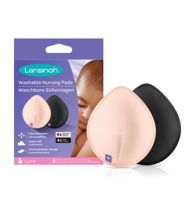 Lansinoh washable breastfeeding inserts light pink & black - 8 pieces including laundry net - ultra -suction super soft and reusable 8 pieces (1 Pack) single