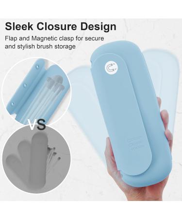Travel Makeup Brush Holder | Silicone Portable Cosmetic Brushes Organizer with Built-in Cleaner | Upgrade Travel Essentials Case (Sky Blue - Buy Online on SooperMarket.com
