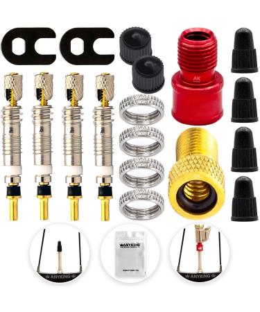 French Presta-Verand Sclaverand Bicycle valves replacement set premium: valve insert valve key valve protection cap auto-valve adapter SV AV attachment tool tool kit tubeless