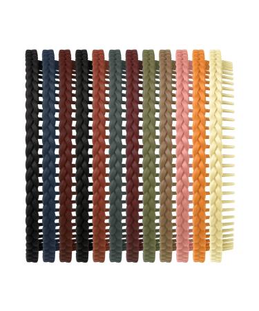 WOVOWOVO Braided Thin Headbands for Women 12 Packs Plastic Hair Bands with Long Teeth for Girls Teens Non Slip Fashion Hair Comb Head Bands Hair Accessories