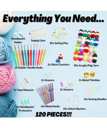 Premium 120pc Crochet Kit for Beginners - Yarn, Hooks, Tools, Storage Bag, Scissors - Purple - Kids & Adults - Buy Online on SooperMarket.com