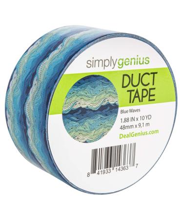 Simply Genius Pattern Duct Tape Heavy Duty - Craft Supplies for Kids & Adults - Colored Duct Tape - Single Roll 1.8 in x 10 Yards - Colorful Tape for DIY, Craft & Home Improvement (Blue Waves)