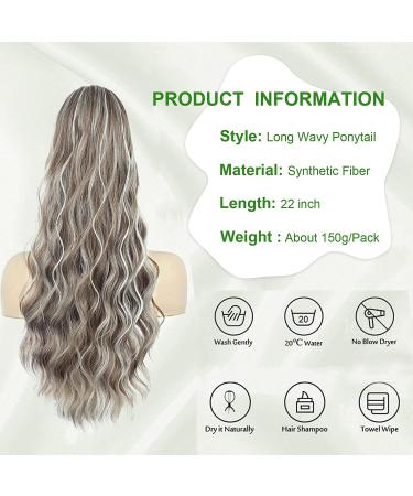 YEESHEDO Long Wavy Drawstring Ponytail Extension 26 Ash Blonde with Platinum Highlights - Buy Online on SooperMarket.com