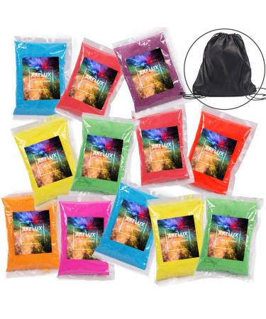 ARELUX Color Powder 12 Pack 8 Colors Holi Powder in 70g Bags with A Portable Drawstring Bag Ideal Packets for Color Run Marathon Race Events Gender Reveal Youth Group Color Wars and Festivals. Color 12