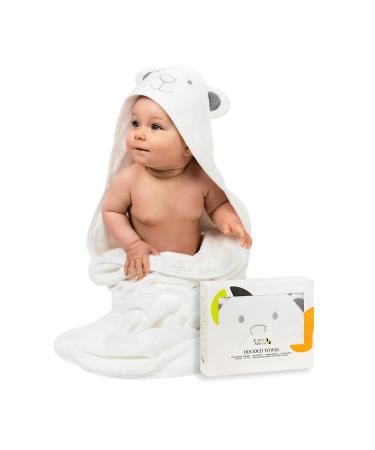 JM Organic Bamboo Hooded Baby Towel for Kids & Babies - 35"x35" Hypoallergenic Absorbent - Perfect Baby Gift Newborn Essentials with Washcloth & Laundry Bag - Grey Bear Boo Bear