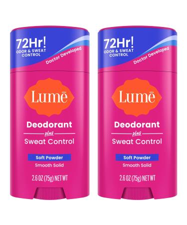 Lume Deodorant Plus Sweat Control - Smooth Solid Stick - Maximum Strength Antiperspirant - 72 Hour Odor And Sweat Control - Baking Soda Free Skin Loving - 3.0 ounce (Soft Powder)
