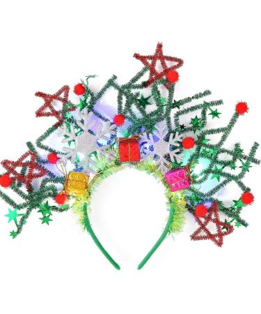 Runmi Christmas Light Up Headband LED Flashing Snowflake Christmas Headbands Lighting Star Hair Band Christmas Costume Hair Accessories for Women and Girls