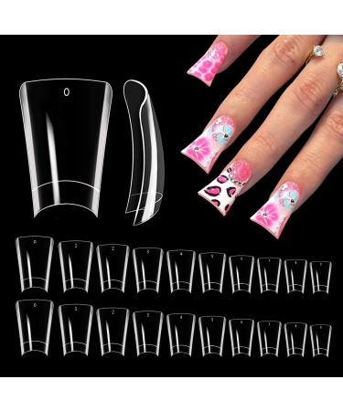 Short Duck Nail Tips 500PCS Half Cover Duck Acrylic Nails Clear Duck Feet Flare Nail Tips for Acrylic Nails Extra Short Fan Wide French False Nail Extension for Nail Salon 10 Sizes 500 Half Cover Duck Nails