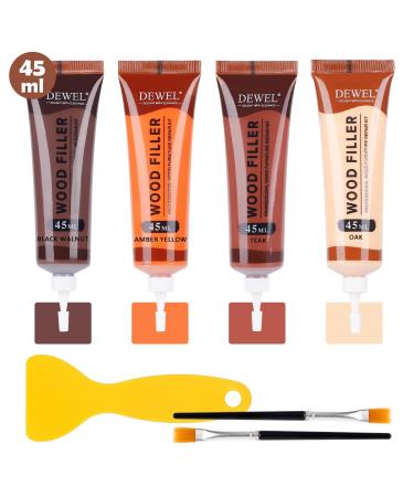 DEWEL Wood Furniture Repair Kit 45ML Wood Filler Hardwood Laminate Floor Repair Kit - Cover Scratches Stains for Table Door Cabinet Oak Walnut (4 Colors)