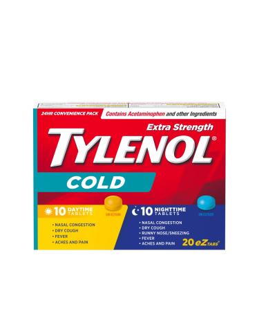 TYLENOL Extra Strength Cold eZ Tabs Relieves Cold symptoms Daytime and Nighttime Convenience Pack 20ct