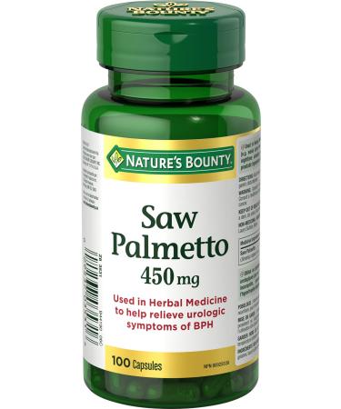Nature's Bounty Saw Palmetto Pills and Herbal Health Supplement Helps Relieve Urologic Symptoms 450mg 100 Capsules Multi-colored