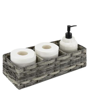 Toilet Paper Storage Basket with 3 Section,Toilet Paper Holder with Storage,Woven Plastic Wicker Basket with Divider for Organizing, Rustic Farmhouse Bathroom Decor, Countertop Organizer Storage Grey
