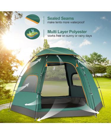 RLAIRN 4 Person Waterproof Camping Tent | Pop Up Instant Family Tent with Windproof Ropes | Ultralight & Anti-UV | Ideal for Camping, Hiking, Outdoor Activities | Green - Buy Online on SooperMarket.com