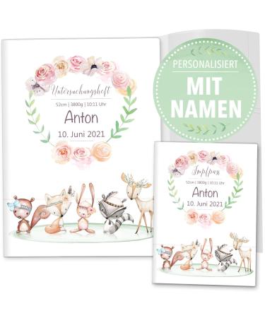 OLGS Personalized U-Book and Vaccination Pass covers 3-part set cute boho examination booklet Shell & vaccination passport cover with names and date of birth (UHEFTH LLE personalized friends) U-magazine Set 3-part friends