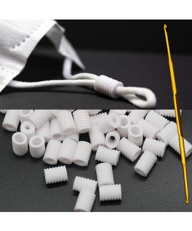 Cord Locks for Masks Mask Adjuster Adjustable Silicone Toggles Plastic Beads Button Slider Stopper Fastener Tightener Buckle Clips Pieces for Ear Loops (60pcs White)