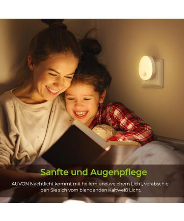 Buy Auvon LED Night Light Socket with Motion Detector - 2 Pack Infinitely Adjustable Brightness for Kids' Rooms Hallways Stairs Kitchen and Bedroom - Warm White - Buy Online on SooperMarket.com