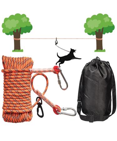Tuahoo 15m tie out linen court linen for dogs tie out cables trolley runner cable for medium to large dogs up to 136 kg dog leash for the farm and camping (orange)