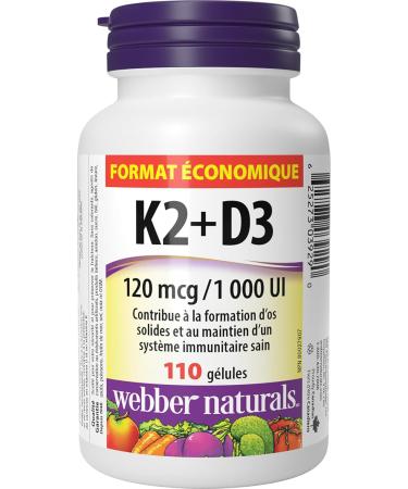 Webber Naturals Vitamin K2 with D3 110 Softgels MK-7 Formula Helps Support Bones Teeth and Immune Function - Buy Online on SooperMarket.com