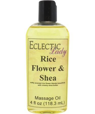 Rice Flower and Shea Massage Oil 4 oz With Sweet Almond Oil and Jojoba Oil Preservative Free Perfect for Aromatherapy and Relaxation 4 Ounce