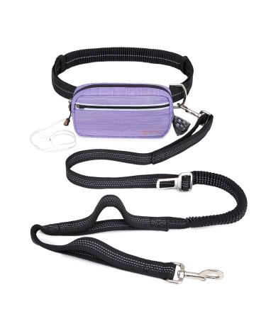TUDEC Dogs jogging line with belly belt free-haired leash with belt bag jogging dog leash for large and medium-sized dogs elastic and reflective running leash and feces bag dispenser (gray purple) 763-gray-purple