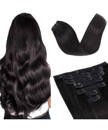 Vlasy Clip in Hair Extensions Human Hair 7 Pieces Seamless Hair Extensions Clip in Real Human Hair 8 Inch Straight Black Brown Natural Thick Weft Human Hair Clip in Extensions for Women 1B#(40 g) 8 Inch (40 g) 1B# Black Brown
