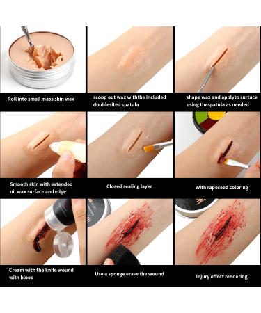 DE'LANCI Pro SFX Makeup Scars Wax Kit for Halloween - Fake Wound Moulding Skin Wax with Spatula, Sponge, Fake Blood & Skin Extension Oil (60g/2.12 Oz) - Buy Online on SooperMarket.com