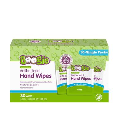 Hand Santizer Wipes by Boogie Wipes Single Packs Alcohol-free Hypoallergenic and Moisturizing Aloe Boogie Hand Wipes for Adults and Kids 30 Wipes (Pack of 1)