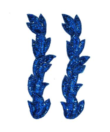2-pcs 8-1/2 Sequin & Beaded Leaf Patch Applique Patch  FF-FF511 (Sapphire)