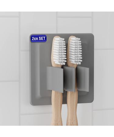 Lobux - 2x toothbrush holder Self -adhesive super -resistant hold soft -touch silicone - plug -in brush holder for electrical toothbrushes - for bathrooms mirrors shower wall (light gray) light gray 2x toothbrush holder