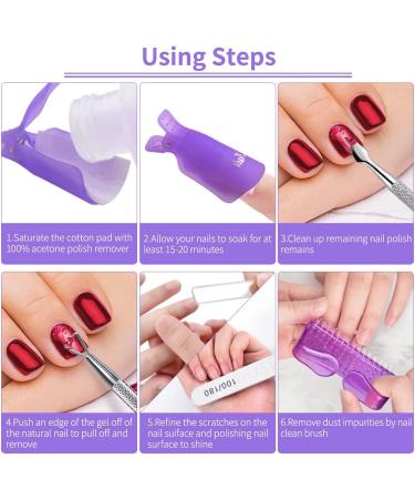 MORGLES Gel Nail Remover Kit - 10 Nail Clips, 300 Cotton Pads, Files, Shiner, Cuticle Pusher, Brush - Purple - Buy Online on SooperMarket.com