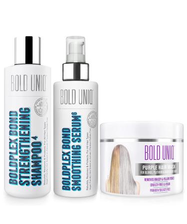 Purple Hair Mask For Blonde, Platinum, Bleached, Silver, Gray, Ash & Brassy Hair, BoldPlex 6 Hair Serum & BoldPlex 4 Shampoo Bundle - Remove Yellow Tones and Condition Dry, Damaged Hair - Cruelty Free