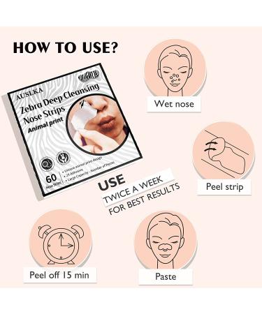 AUSLKA Zebra Blackhead Pore Strips (60 ct) + Remover Extractor Kit - Deep Cleansing Charcoal Strips for Acne Removal - Buy Online on SooperMarket.com
