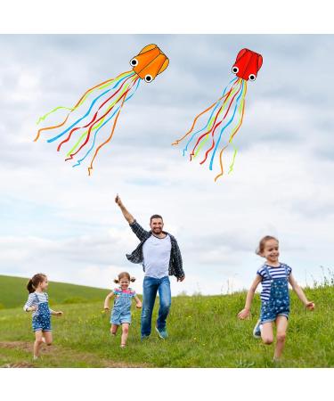 YSBER 2 Pack Large Octopus Kites - 3.8ftx2.3ft 3D Mollusc Octopus Kite with 157 Inch Colorful Tail - Easy Flyer Kite for Children and Adults - Outdoor Beach Park Kite in Red+Orange - Buy Online on SooperMarket.com