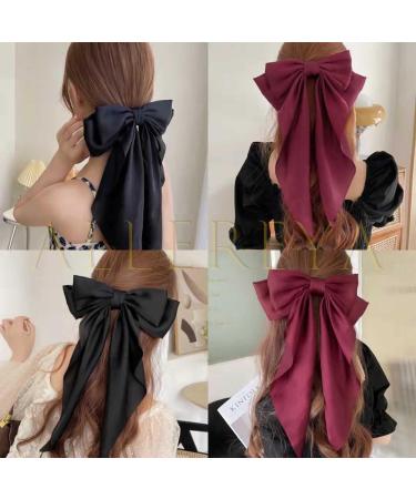 Allereya Vintage Large Silk Bow Hair Clip Barrette - Black Ribbon Hair Accessory for Women and Girls - Buy Online on SooperMarket.com