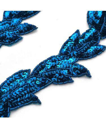 2-pcs Sapphire Sequin & Beaded Leaf Patch Applique Set - FF-FF511 - Buy Online on SooperMarket.com